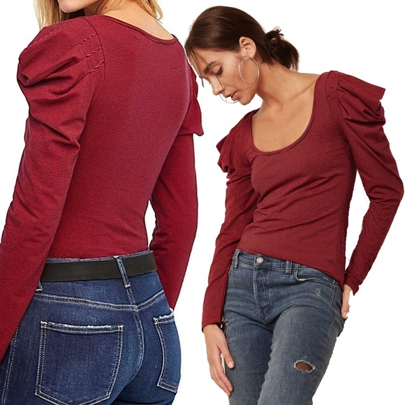 Free People Tops - NWT Free People Penelope Red Striped LS Shirt L